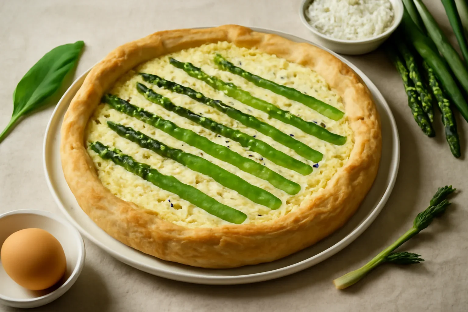 Tarta cu branza, leurda si sparanghel