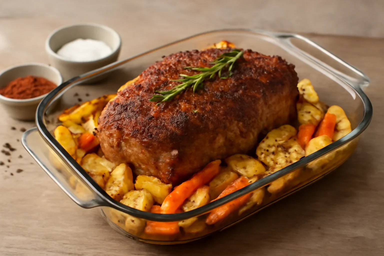 Ceafa de porc la cuptor bucata intreaga, cu legume