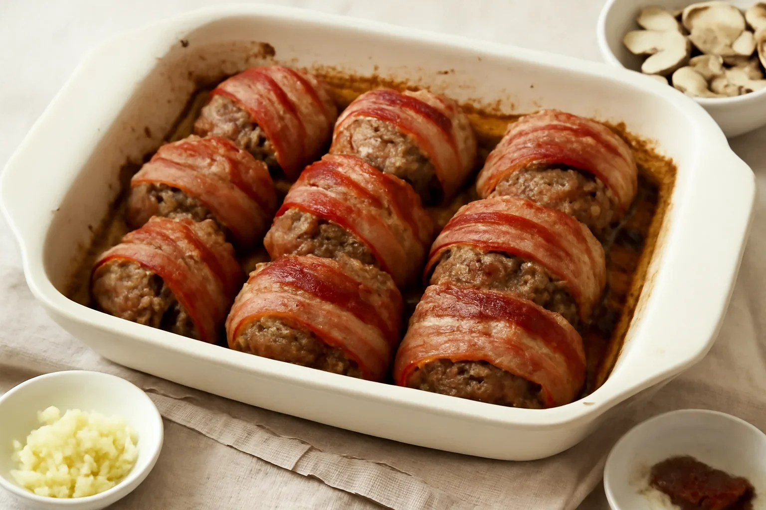 Chiftele cu ciuperci la cuptor – reteta de chiftelute invelite in bacon sau kaiser