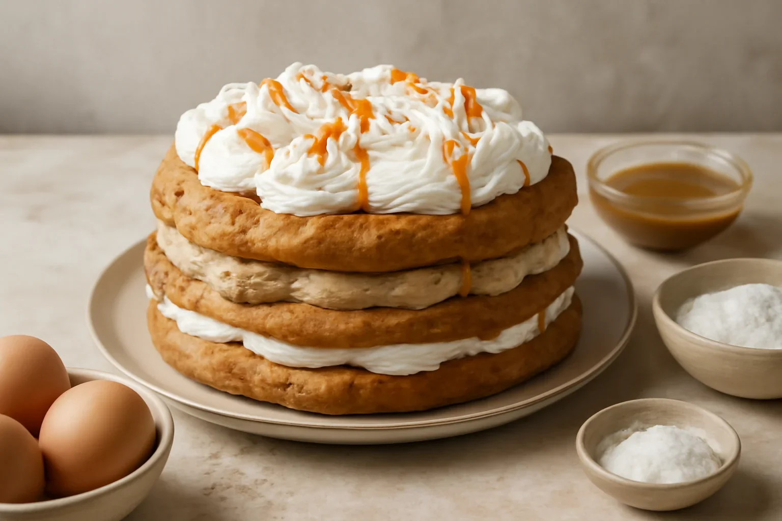 Tort ecler cu cremă de cafea și cremă de frișcă și caramel