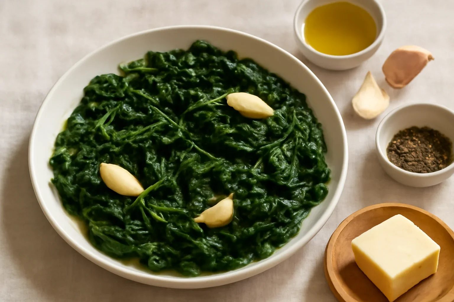 Spanac soté cu unt și usturoi – rețetă de garnitură rapidă și gustoasă