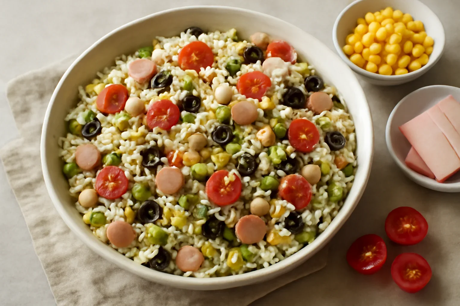 Salata de orez cu legume si prosciutto