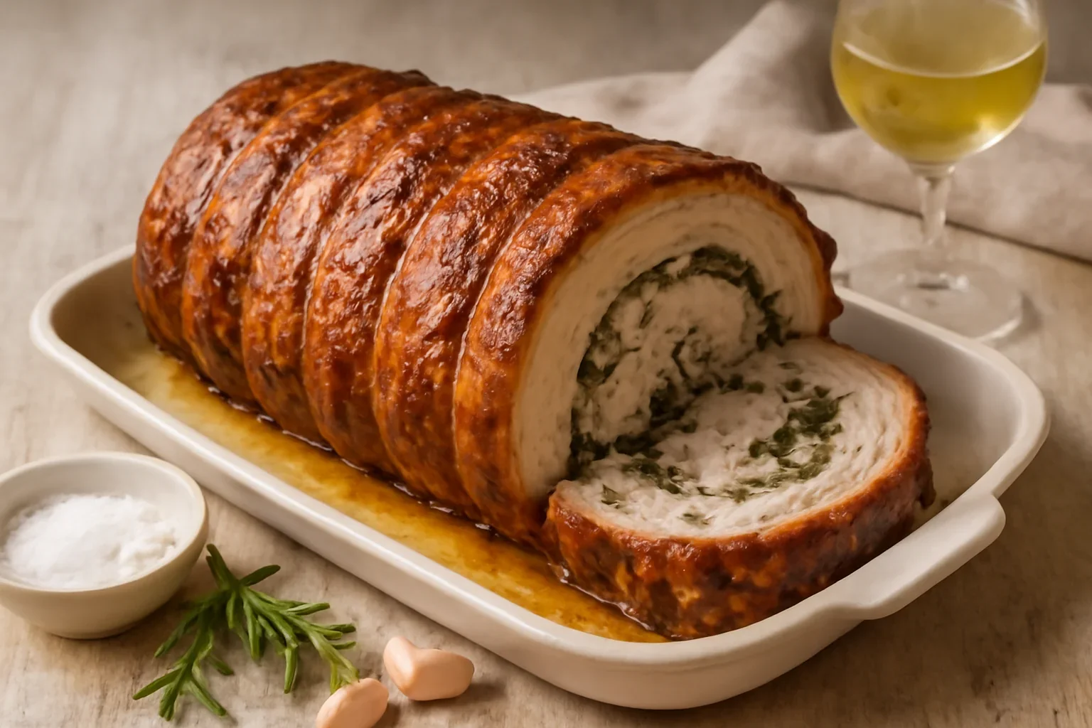 Porchetta – friptura italiana de porc umpluta cu ierburi aromate