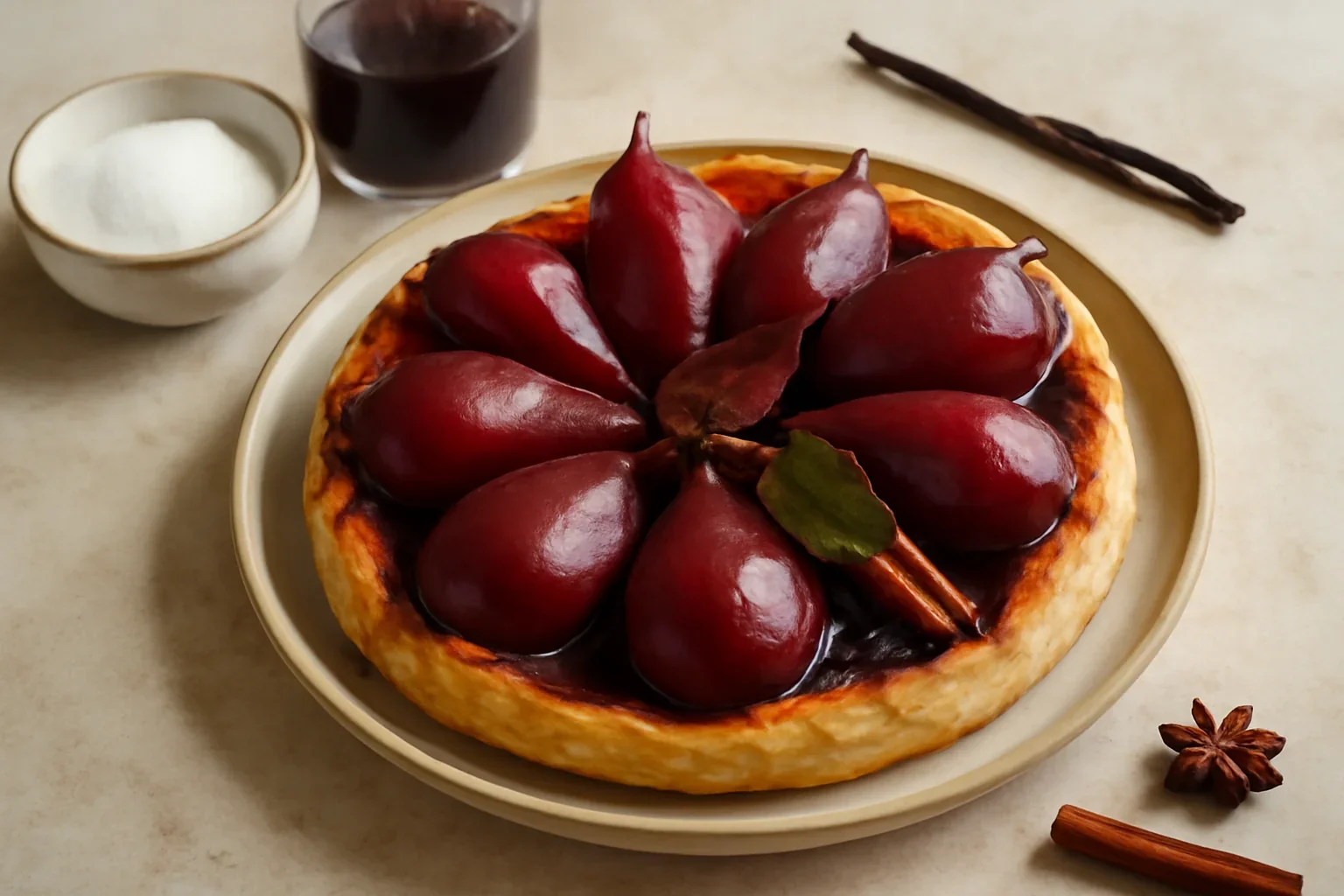Tarte Tatin de sărbătoare cu pere poșate în vin