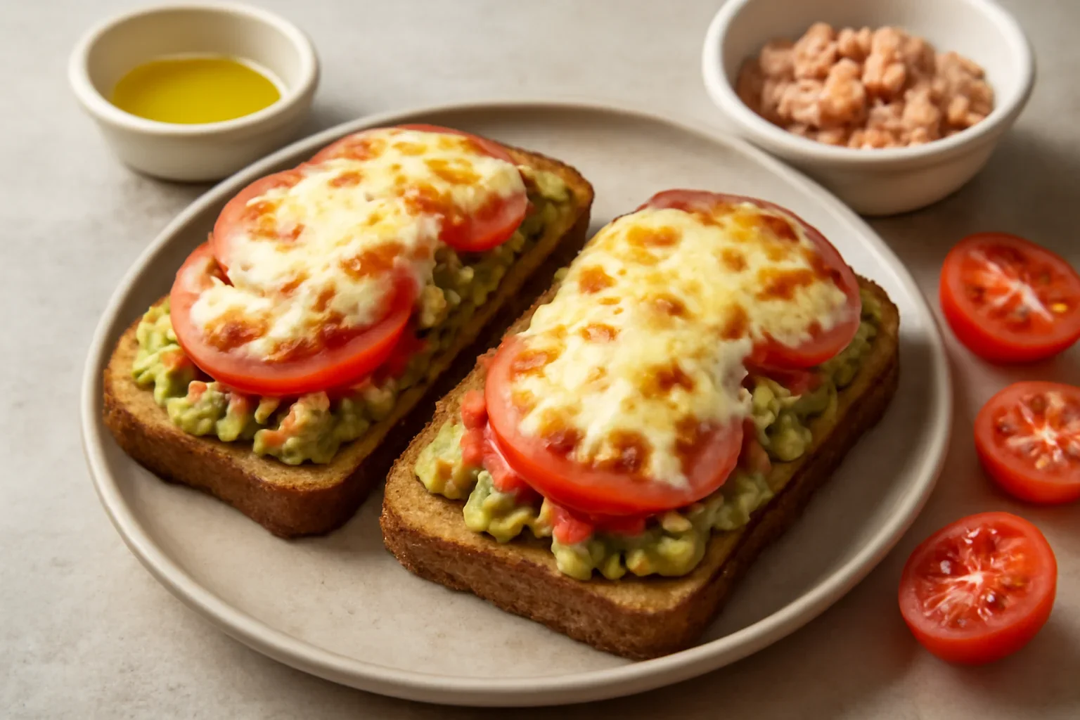 Sandwich cald cu avocado și ton