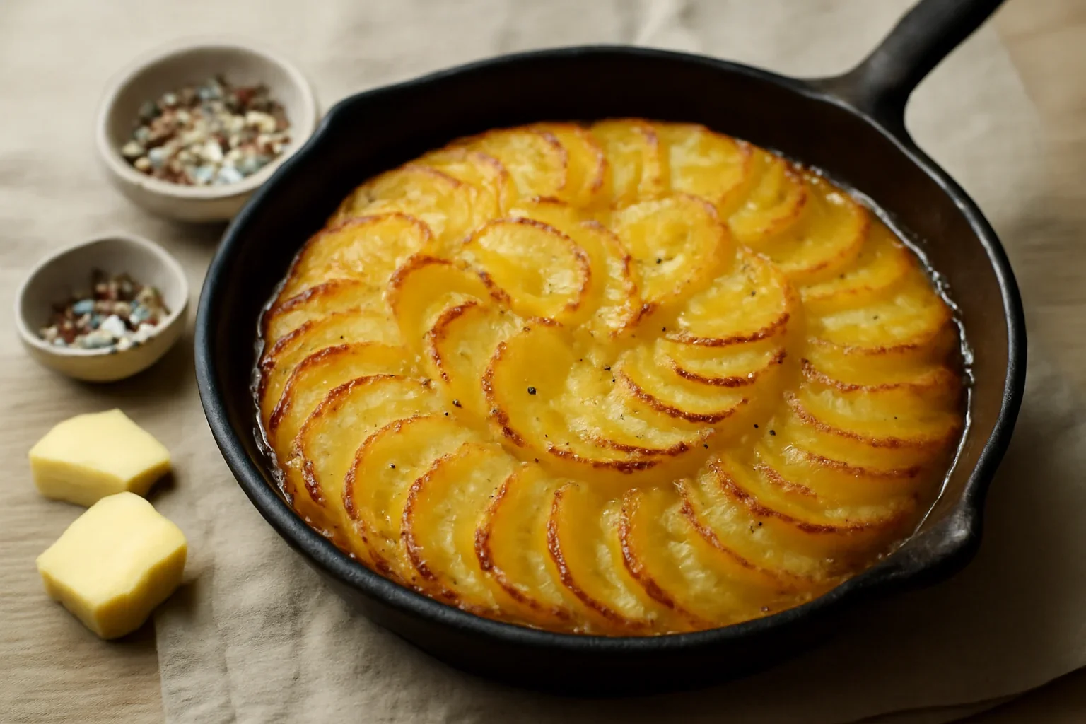 Cartofi gratinati cu unt topit – Pommes Anna