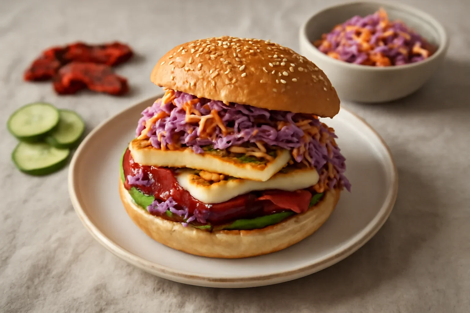 Burger cu halloumi si salata de varza