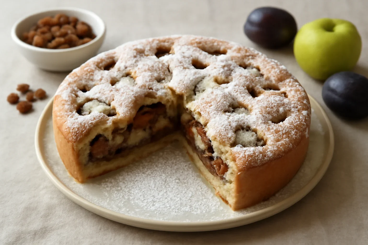 Tarta cu prune, mere si stafide