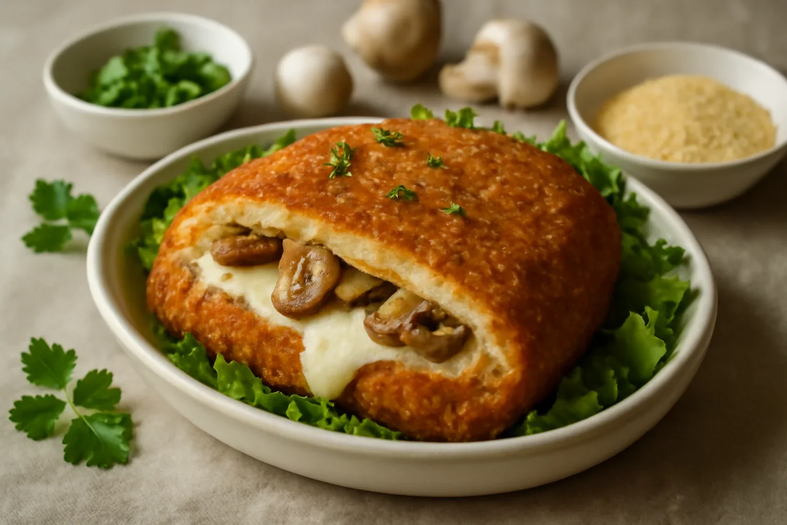 Piept de pui cu ciuperci si mozzarella