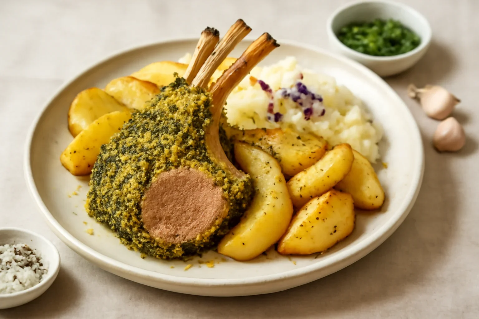 Cotlet de miel cu crustă de ierburi aromatice