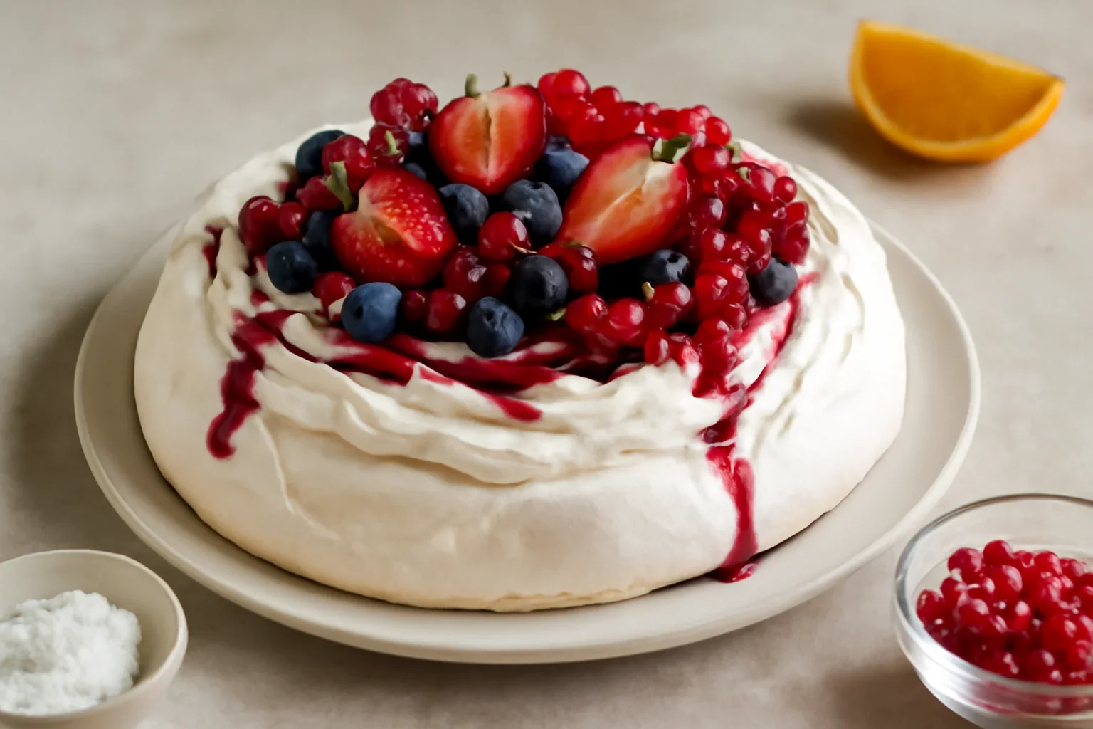 Pavlova cu crema de rodie