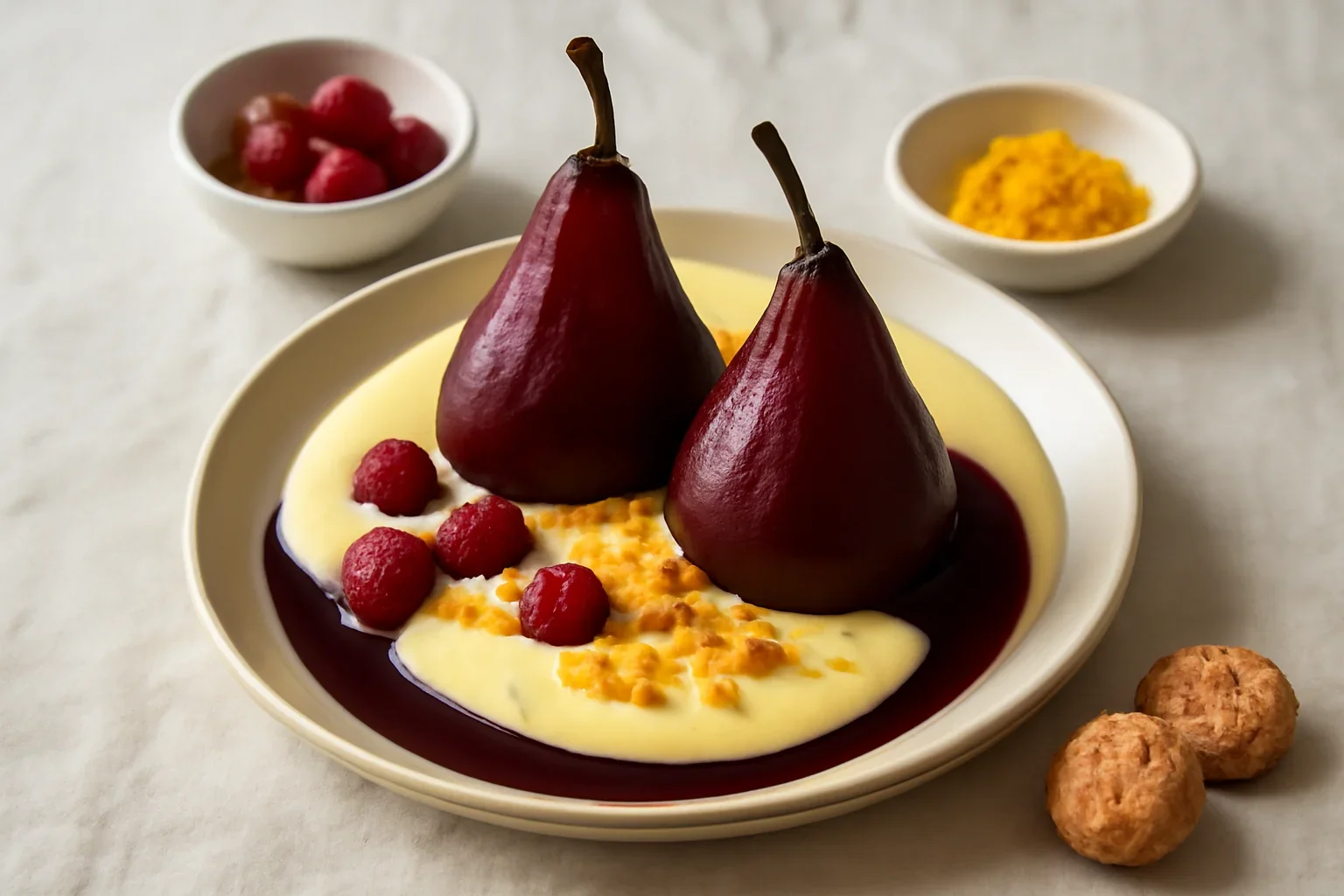 Pere poșate în vin cu zabaione