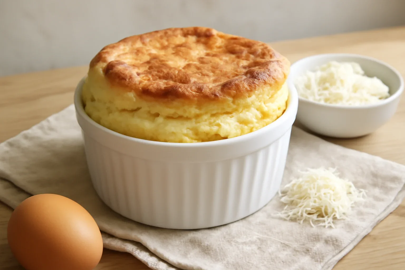 Souffle pufos cu parmezan și brânză proaspătă