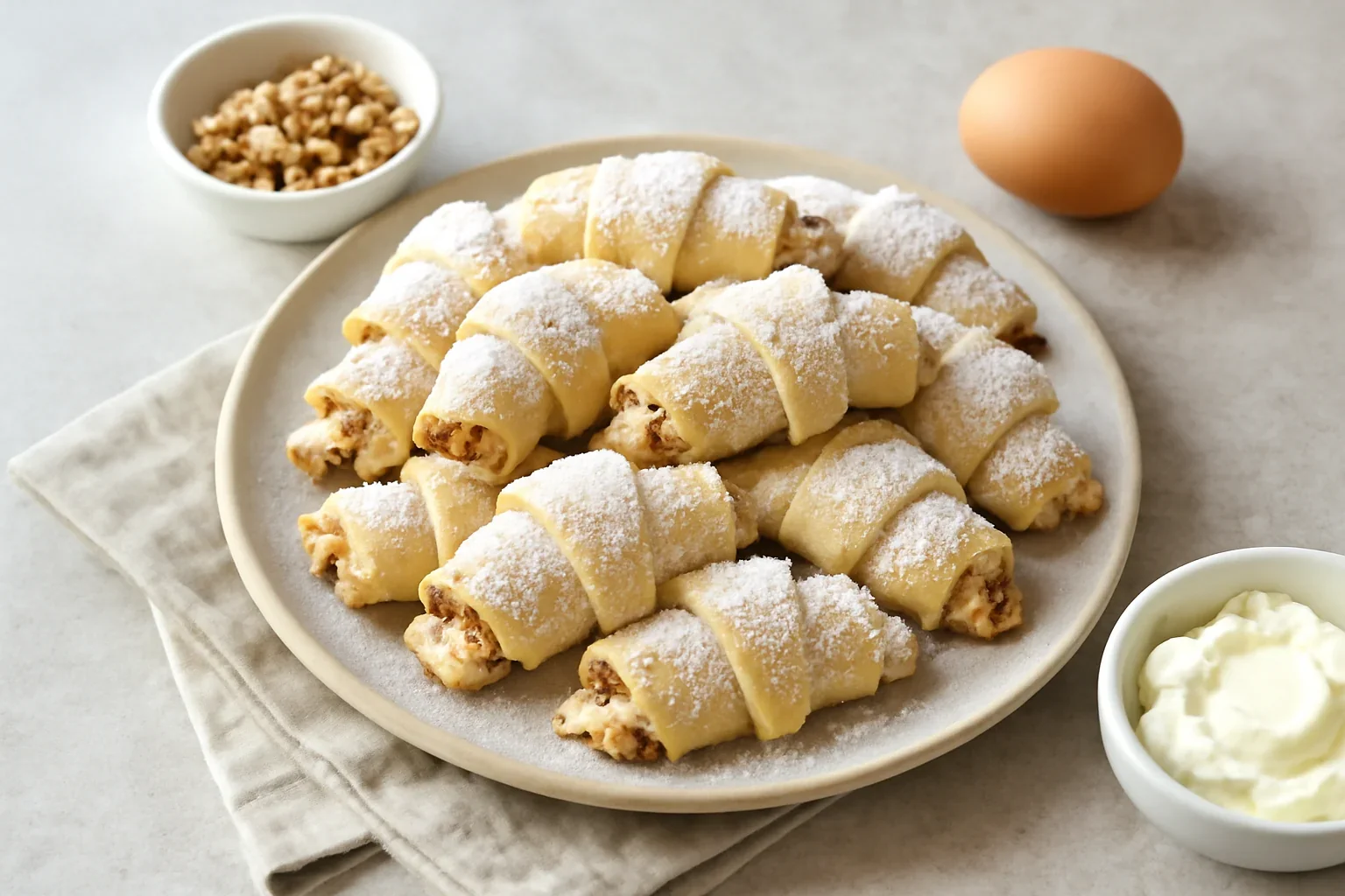 Cornulețe evreiești cu gem și nucă din aluat fraged cu cremă de brânză (rugelach) + VIDEO