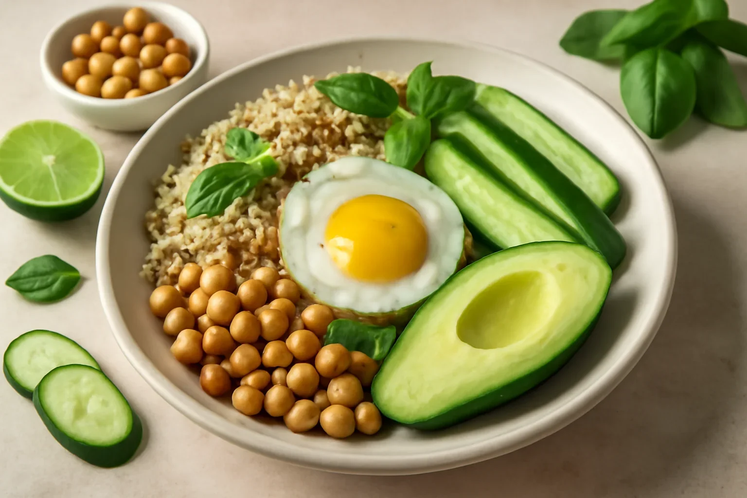 Bol sărat cu avocado și quinoa cu busuioc