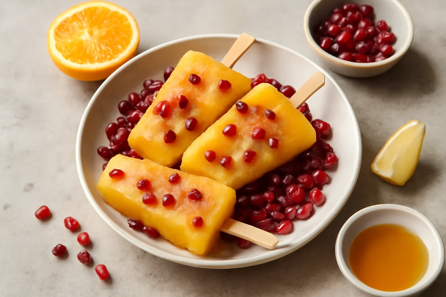 Sinaasappelijsjes met granaatappel