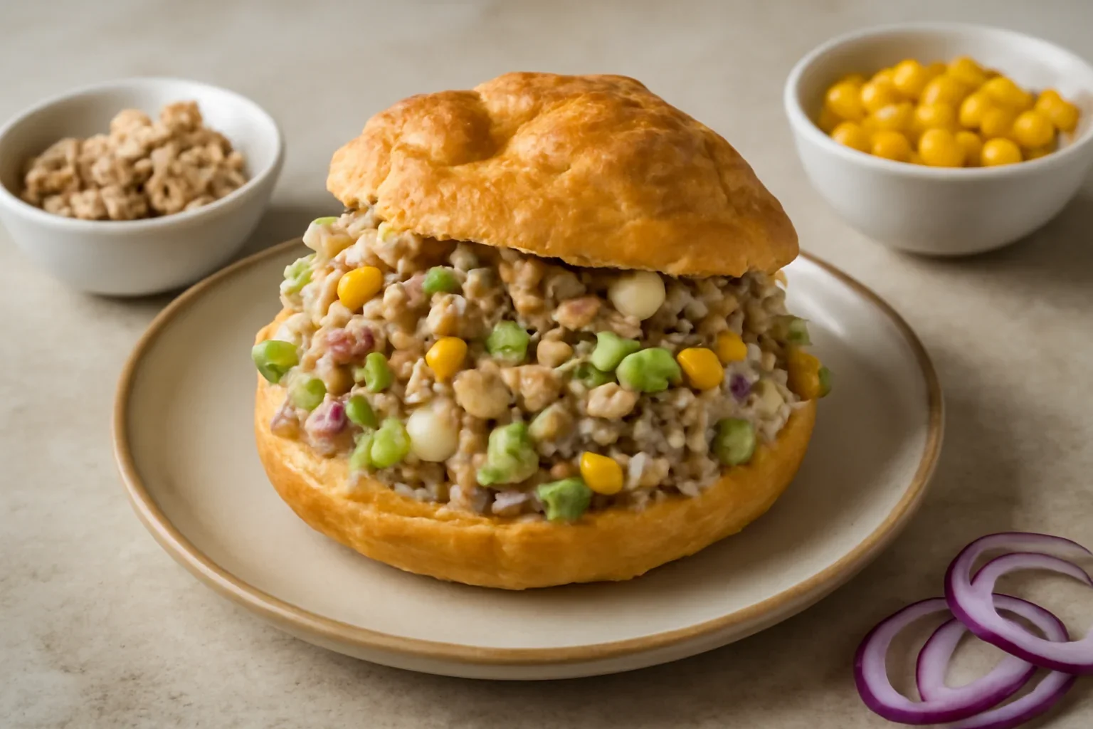 Choux cu salată de ton, ouă și legume