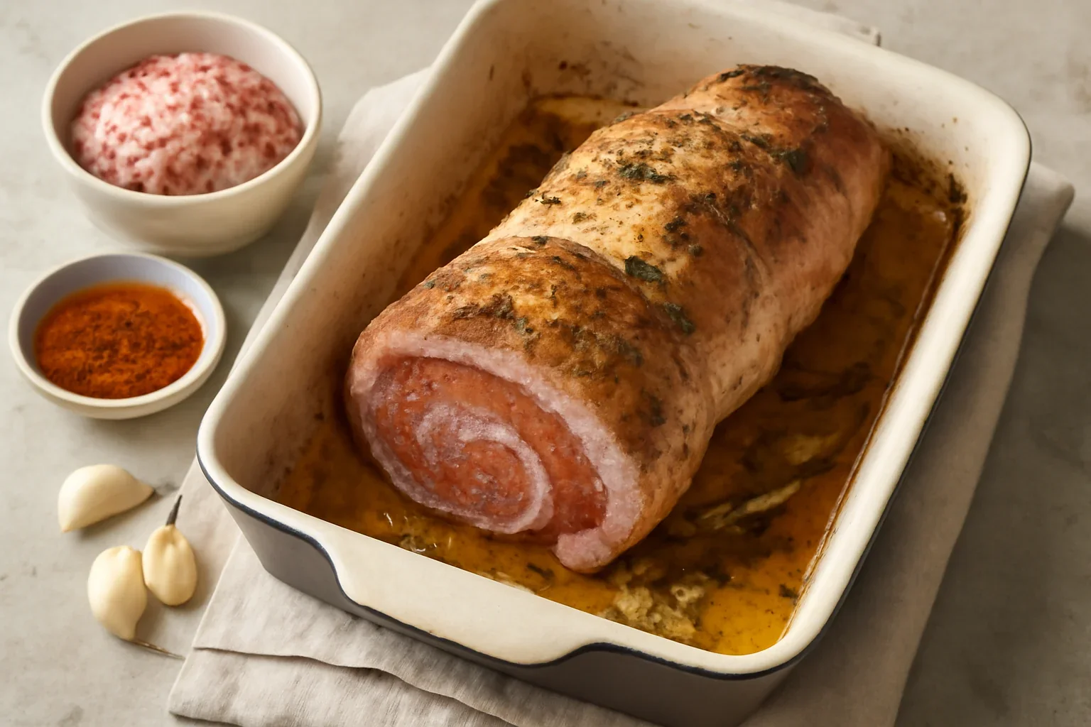 Muschiulet de porc umplut cu carnati reteta veche
