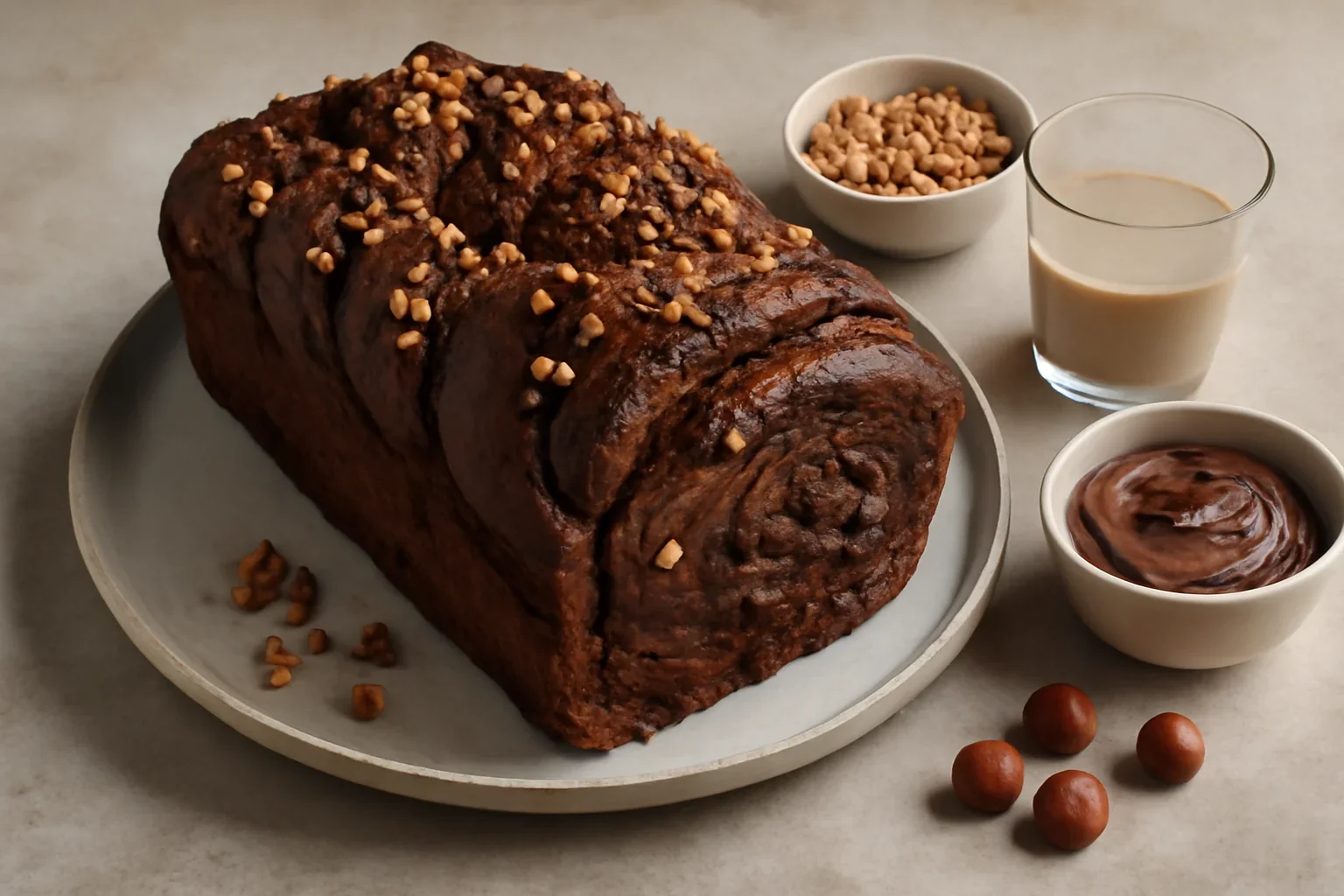 Cozonac Ferrero Rocher cu alune caramelizate, Nutella, ciocolată și lichior Bailey’s