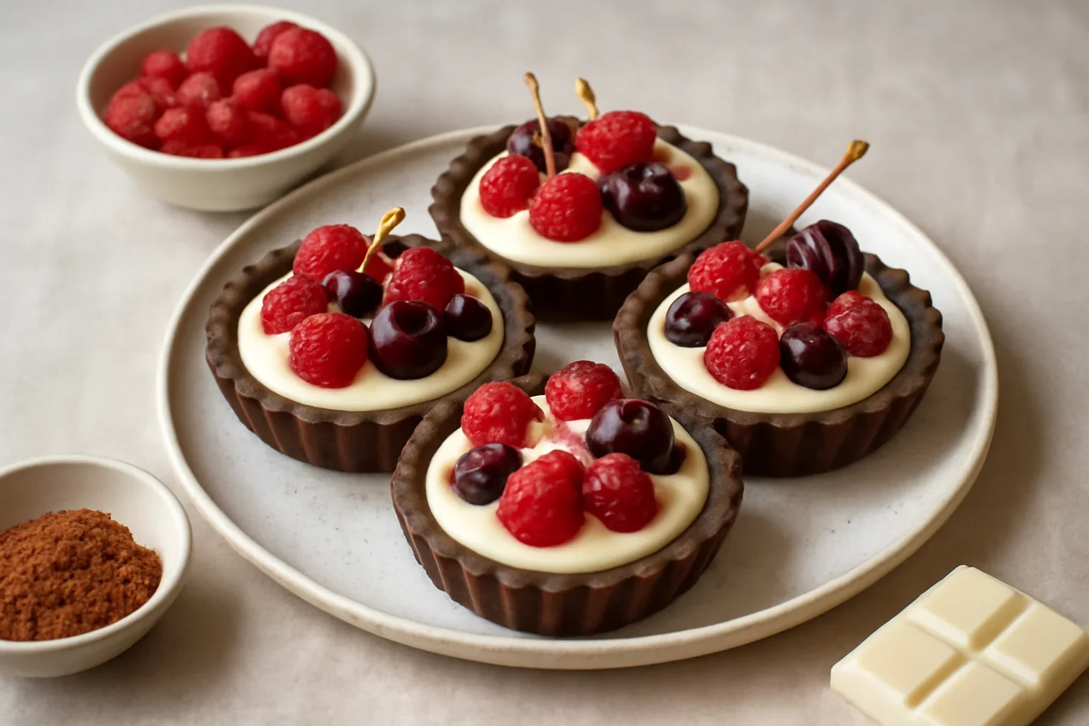 Mini-tarte cu ganache de ciocolata alba si fructe