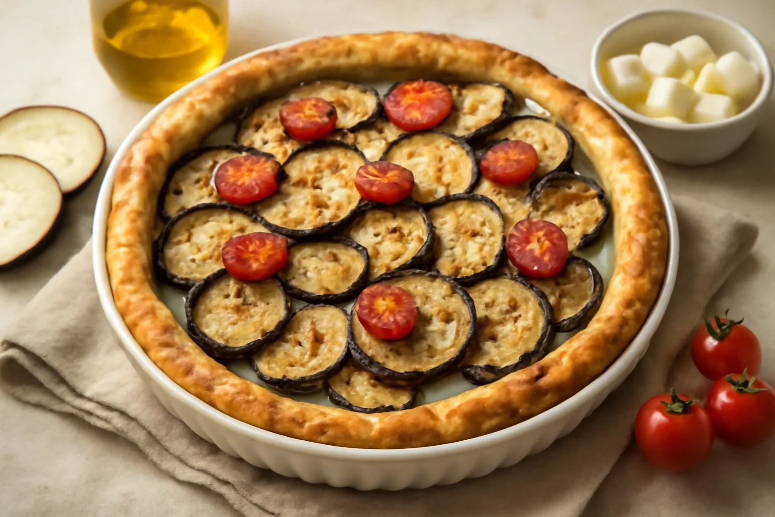 Tarta cu branza si vinete
