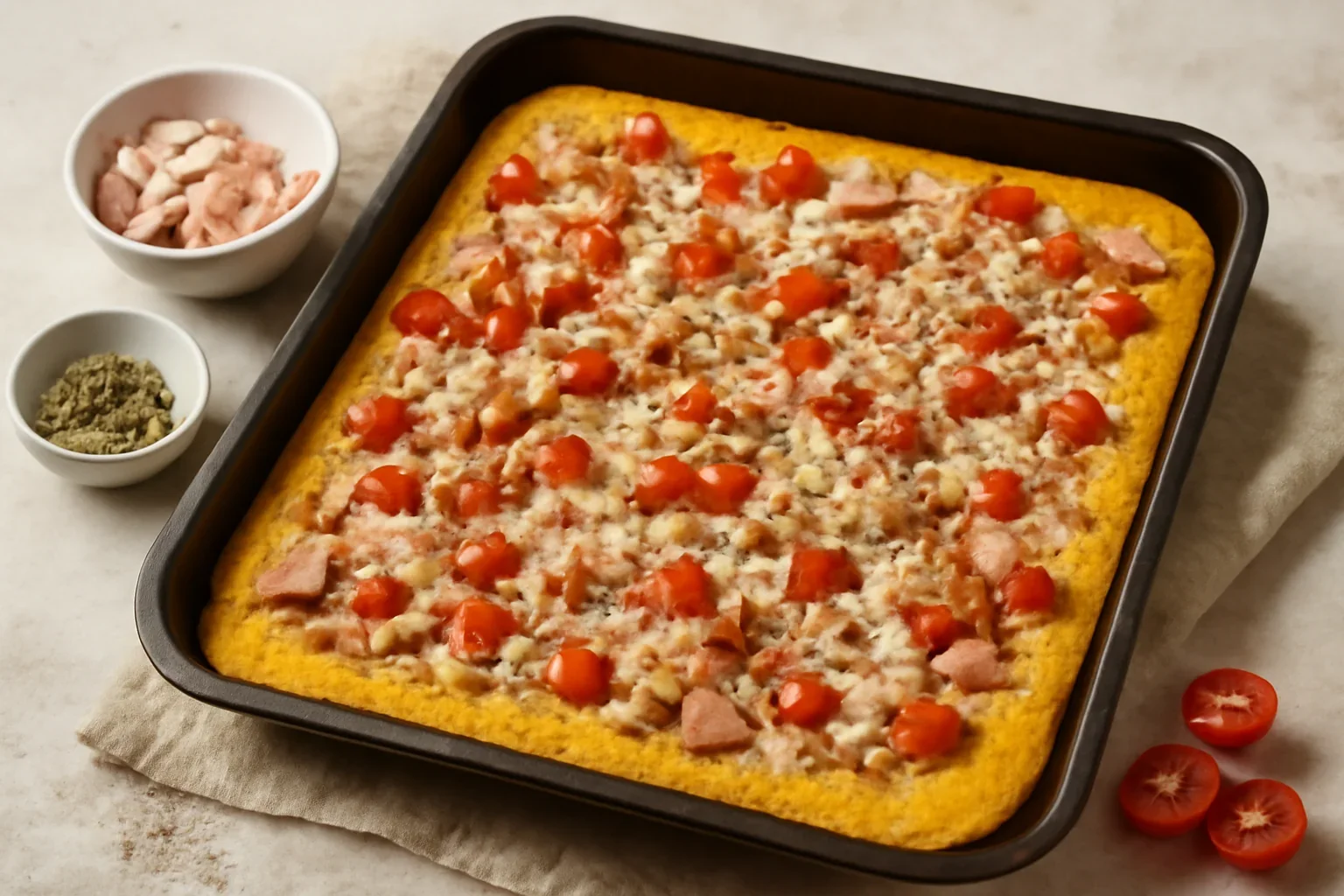Pizza de mălai pe tavă
