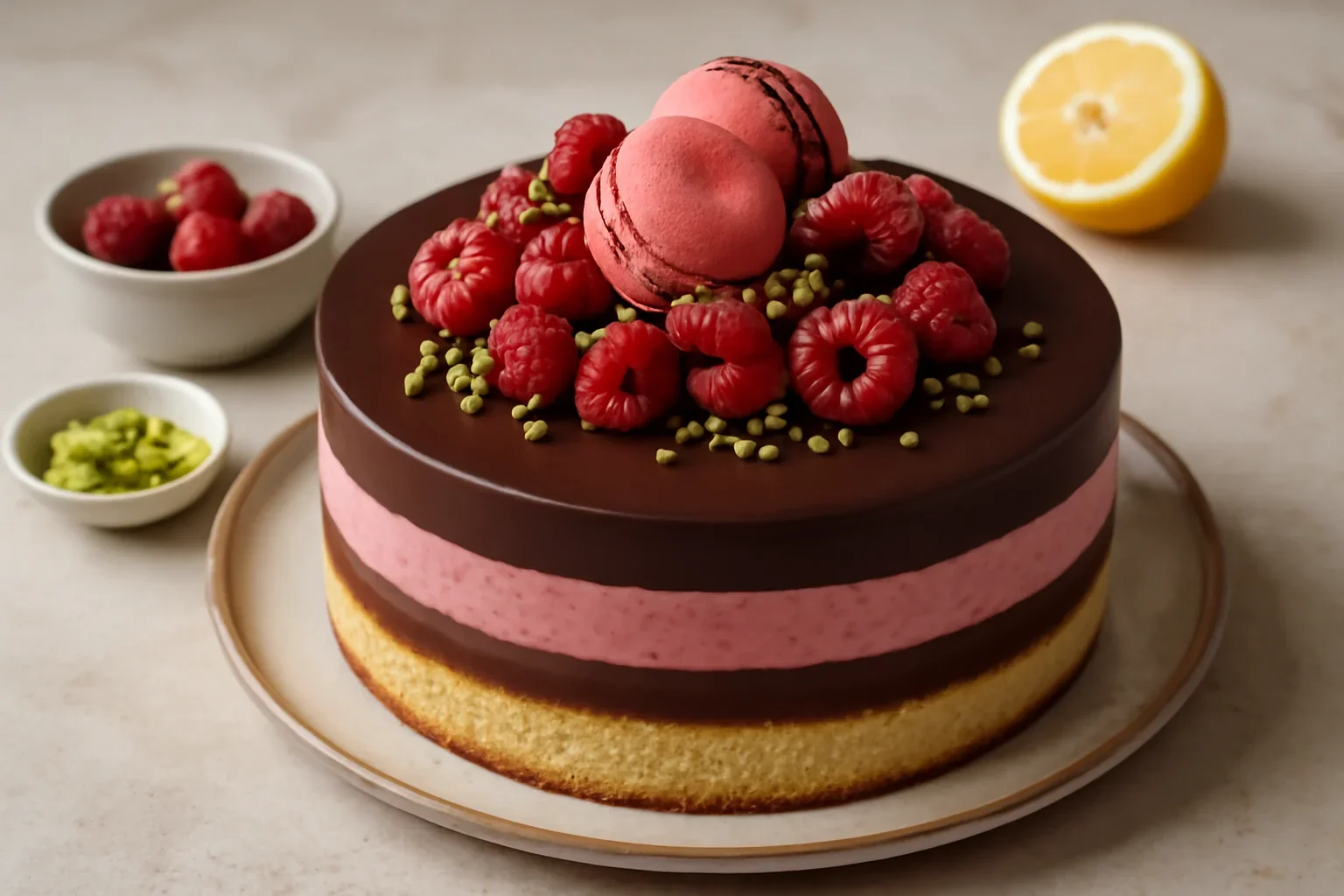 Tort de lamaie cu ciocolata si crema de zmeura cu ciocolata alba