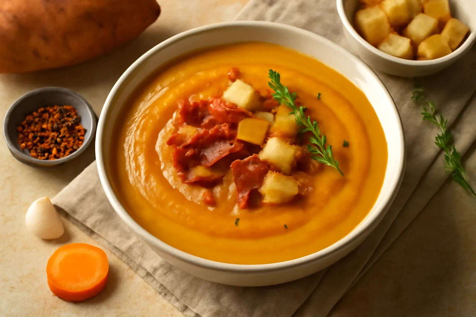 Supă cremă de cartof dulce – aromă la final de toamnă