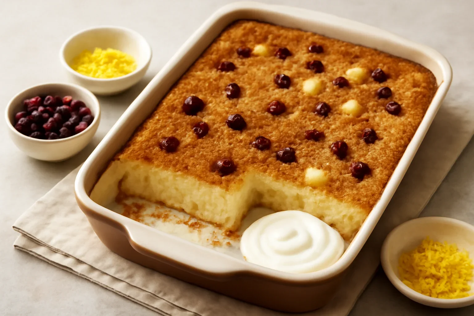 Budincă de griș cu brânză și iaurt – la cuptor