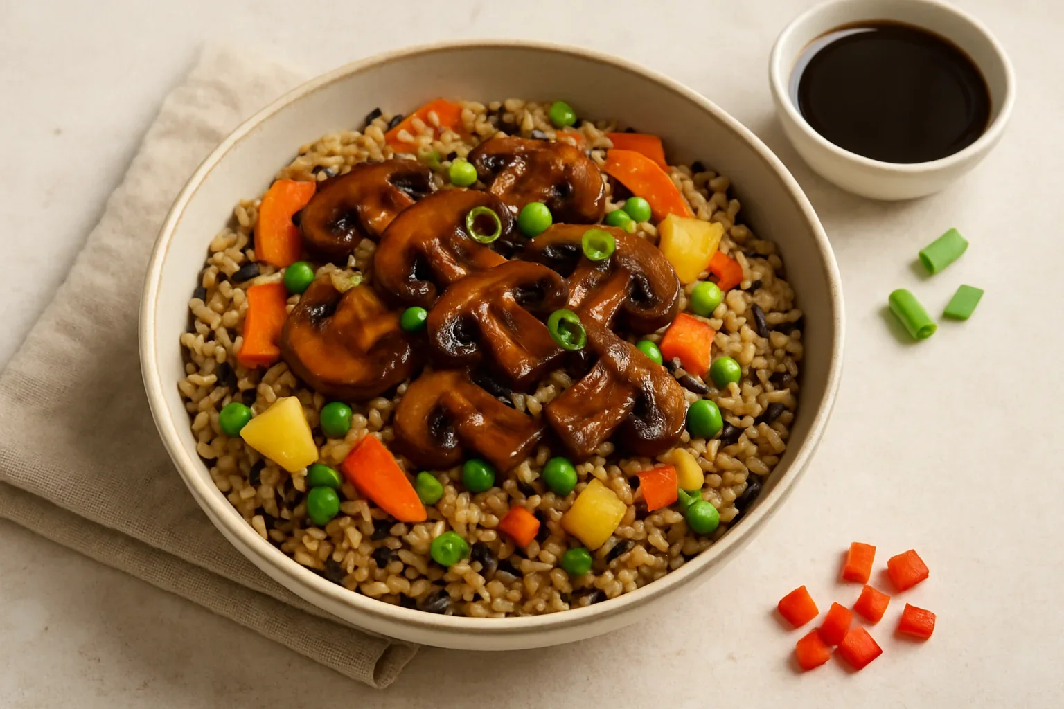 Orez exotic cu ciuperci teriyaki