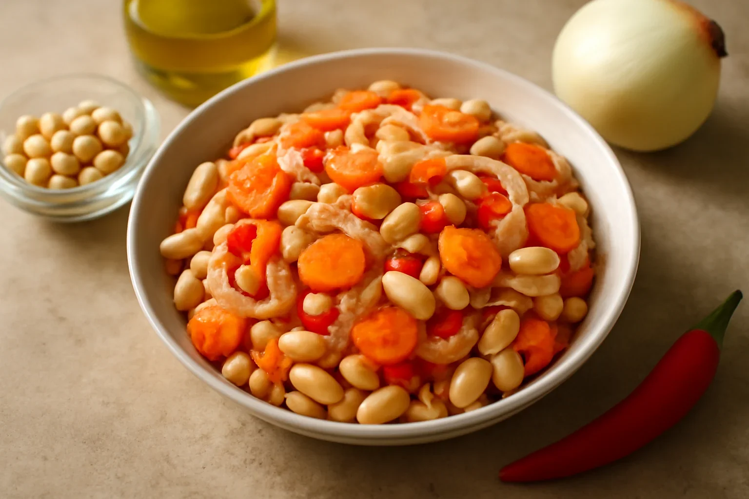 Salata de fasole boabe cu ceapa, morcov si ardei