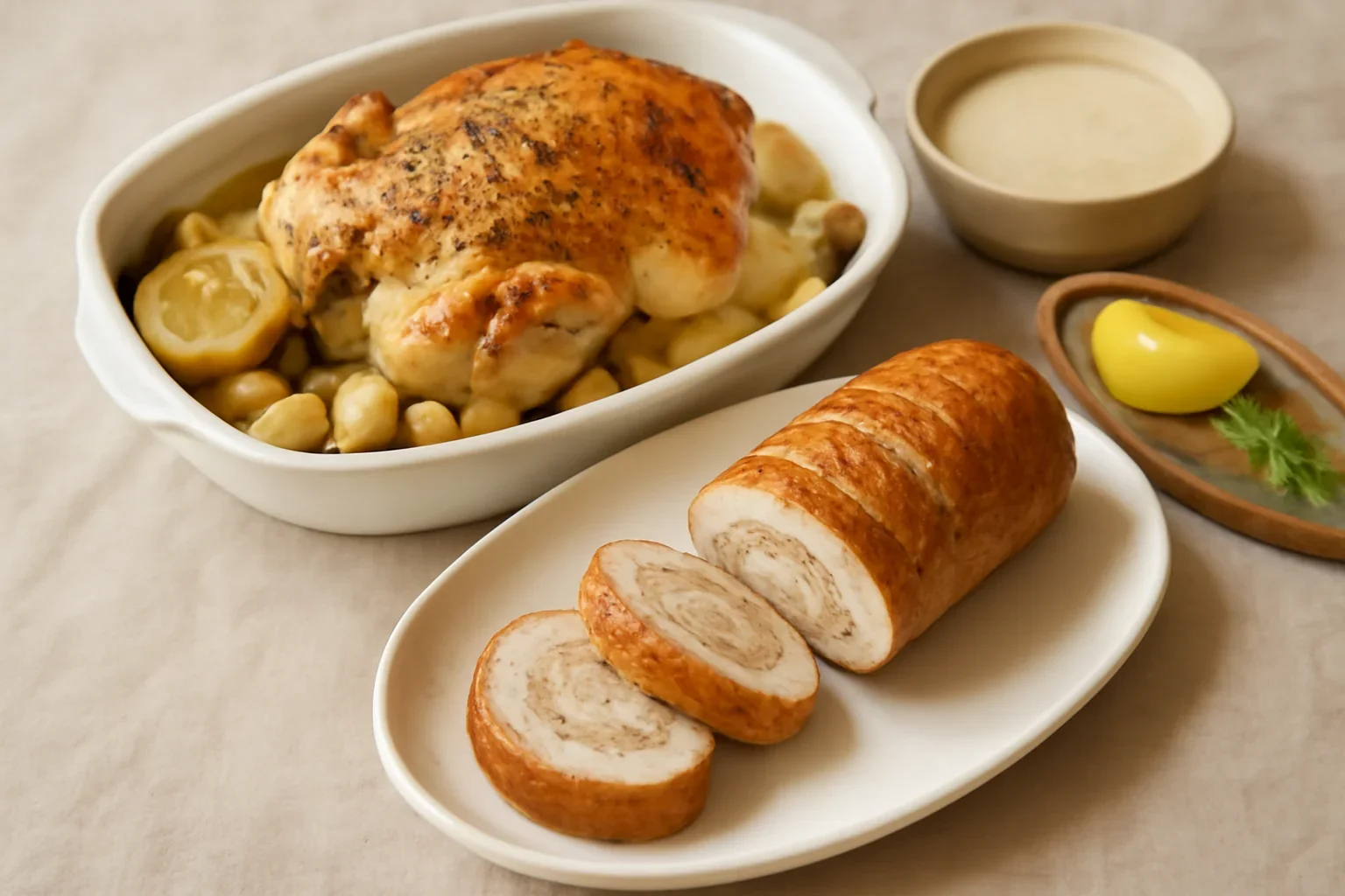 Pui cu 40 de căței de usturoi și o delicioasă ruladă, meniu complet pentru un prânz în familie