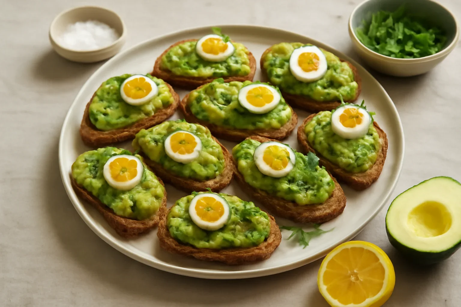 Crema de avocado si oua de prepelita pe paine integrala