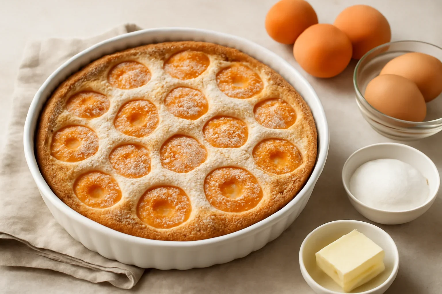 Clafoutis cu caise – rețeta de prăjitură rapidă și cremoasă cu fructe