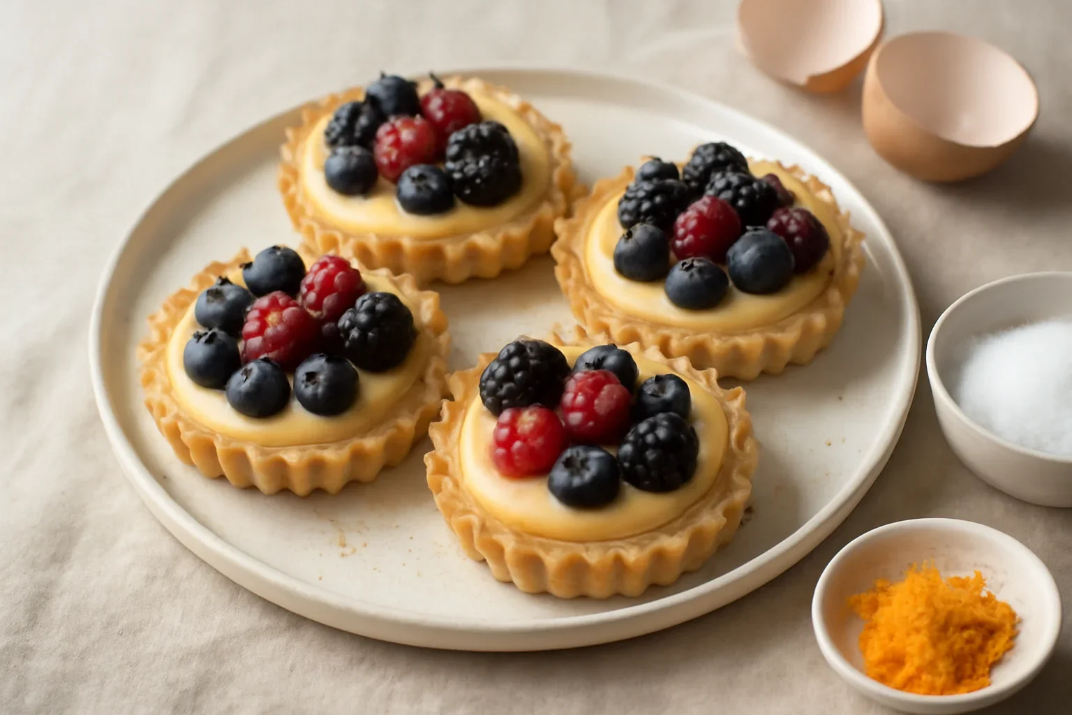 Mini tarte cu crema de vanilie si fructe de padure
