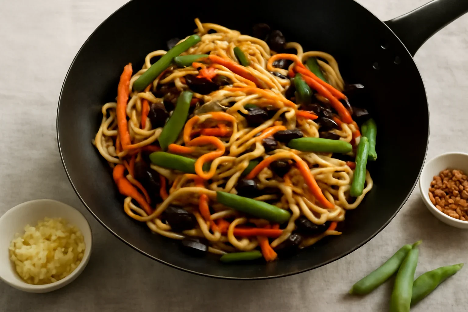 Paste asiatice cu legume, la wok