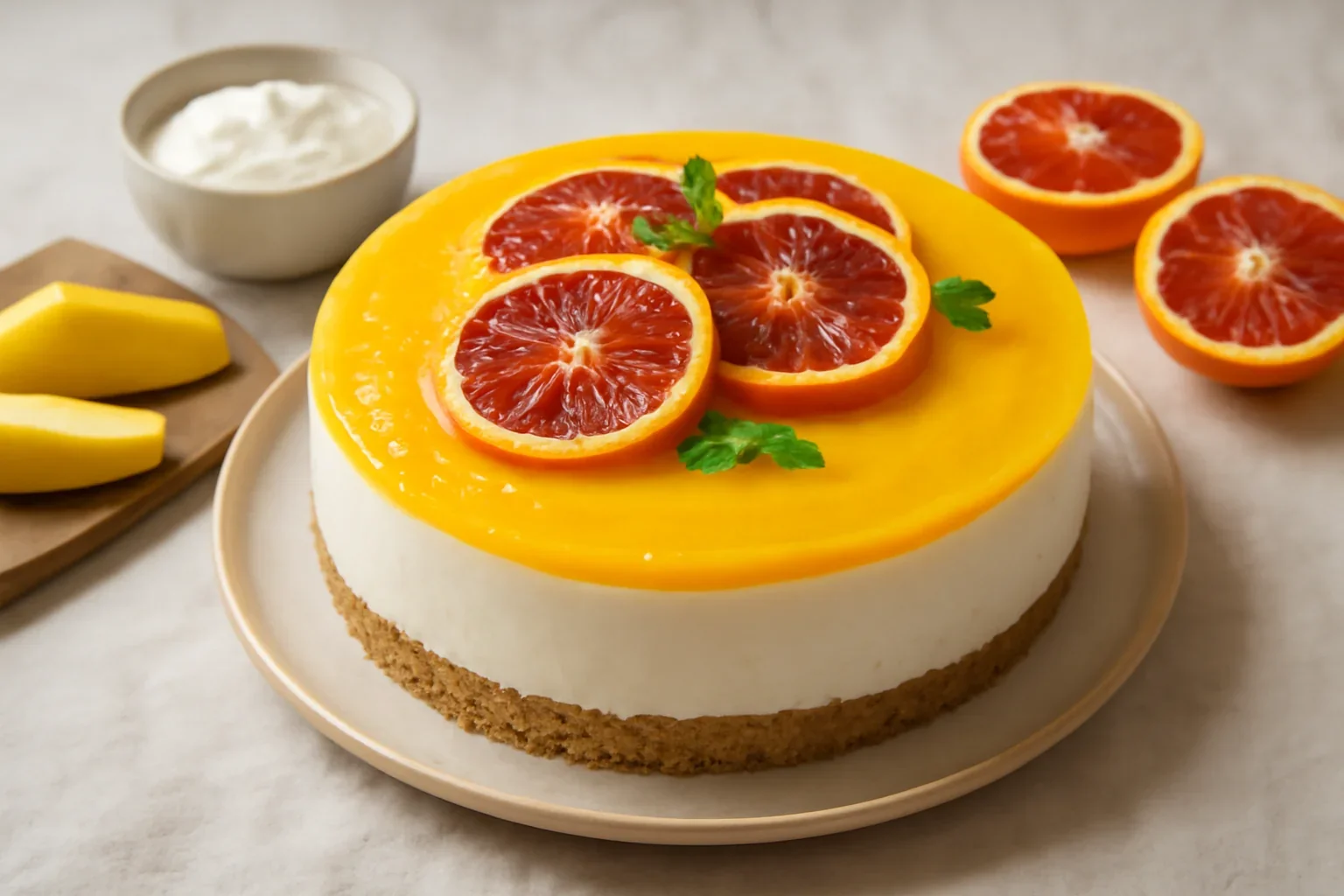 Desert fără coacere cu mango și portocale roșii