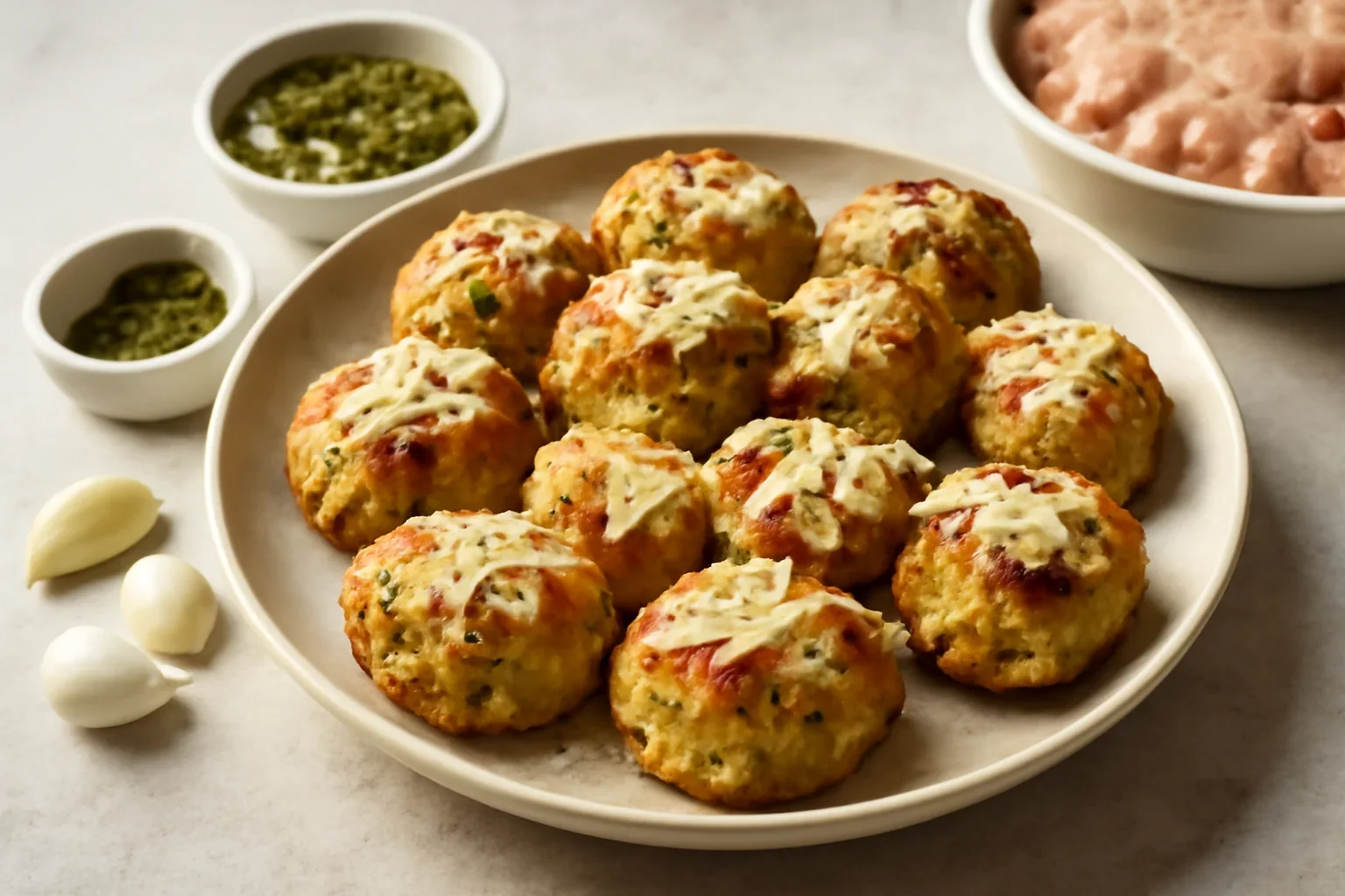 Chiftele de pui cu dovlecel, pesto și parmezan – la air fryer sau la cuptor
