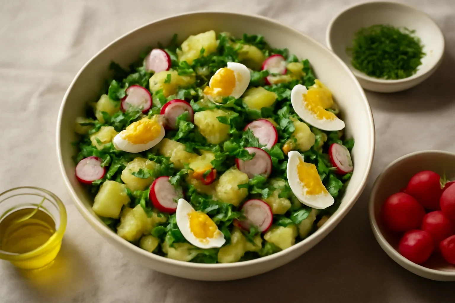 Salata de cartofi cu leurda si ridichi