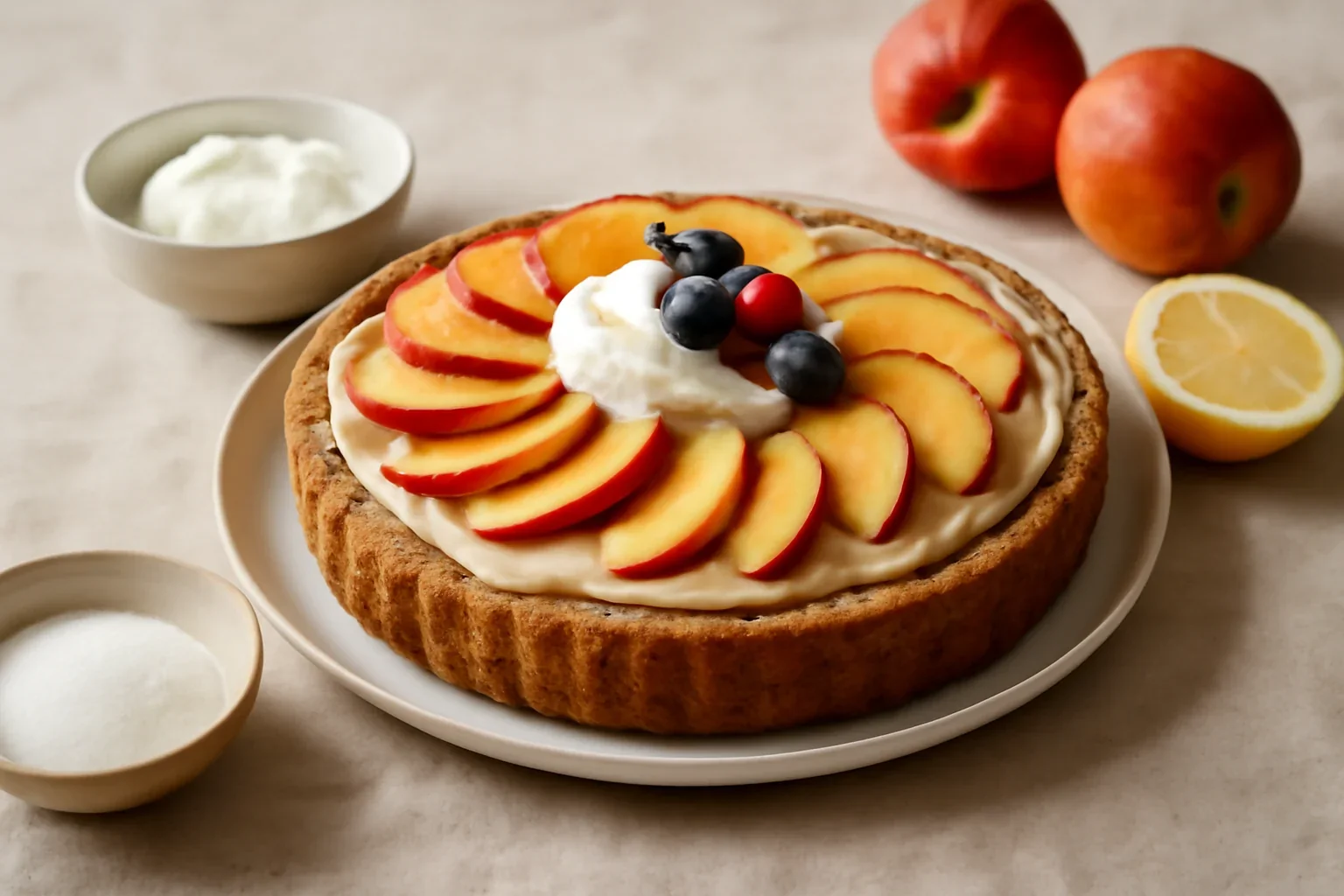 Tarta cu crema caramel si nectarine