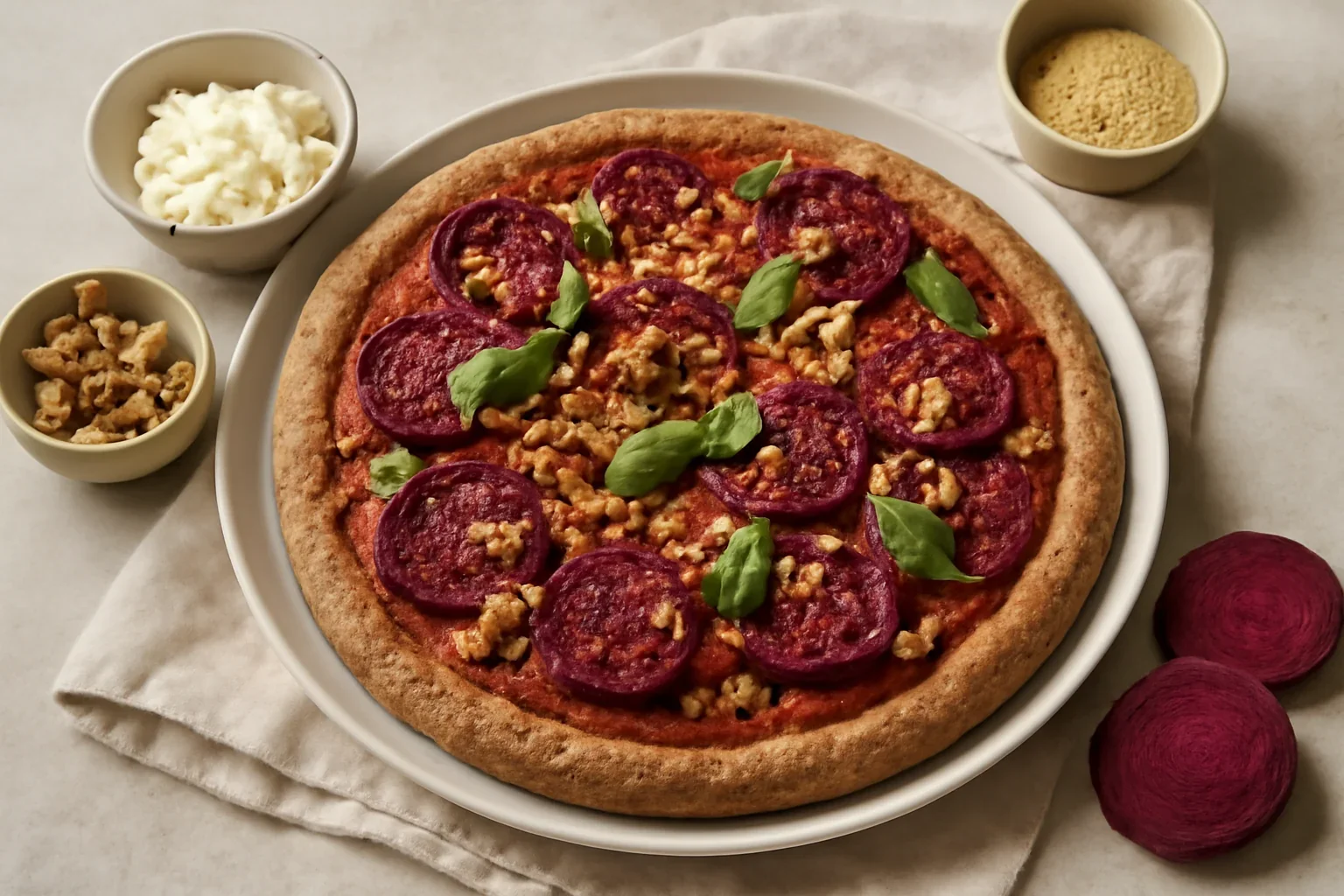 Pizza integrală cu sfeclă roșie