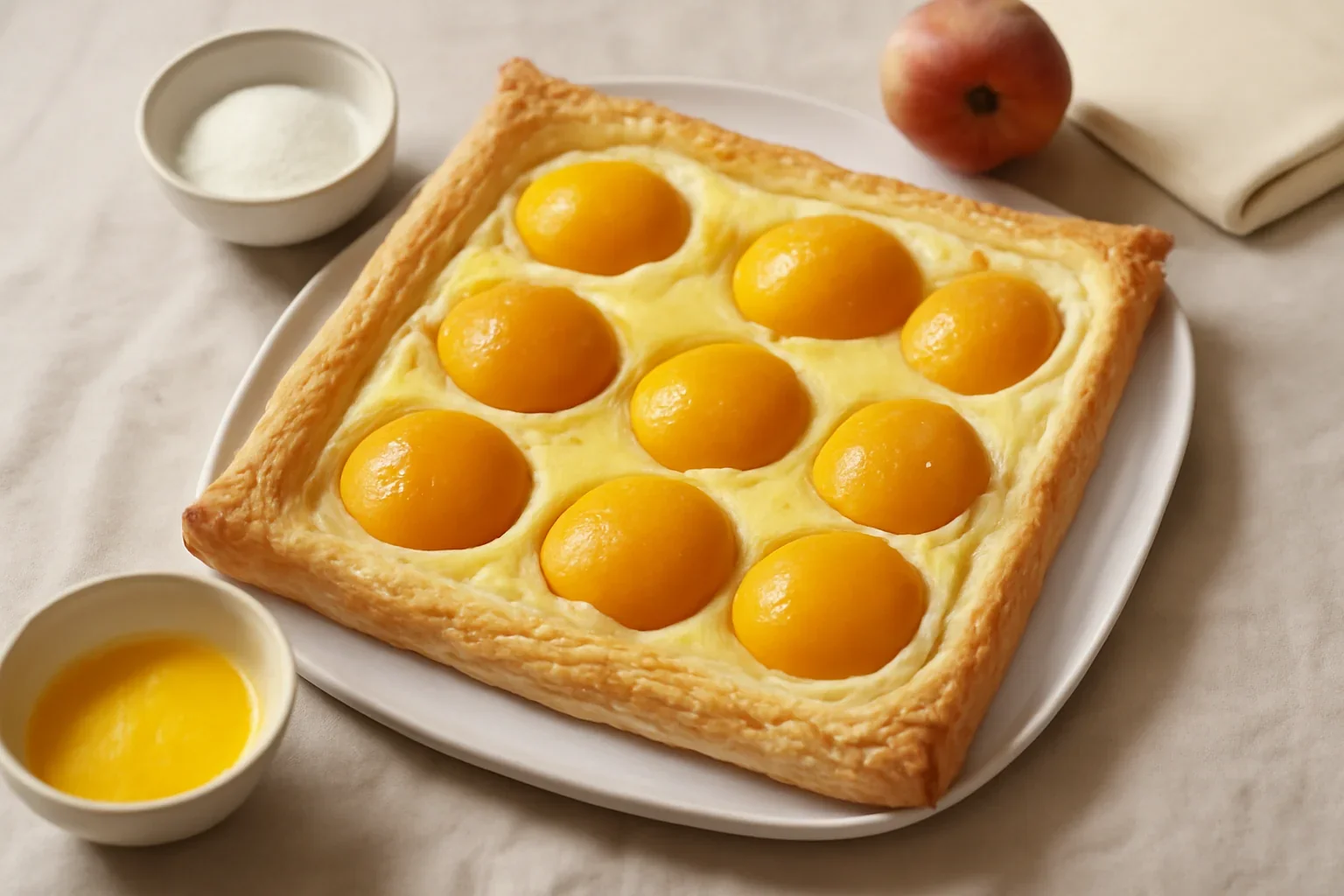Tarte false cu piersici și cremă de vanilie