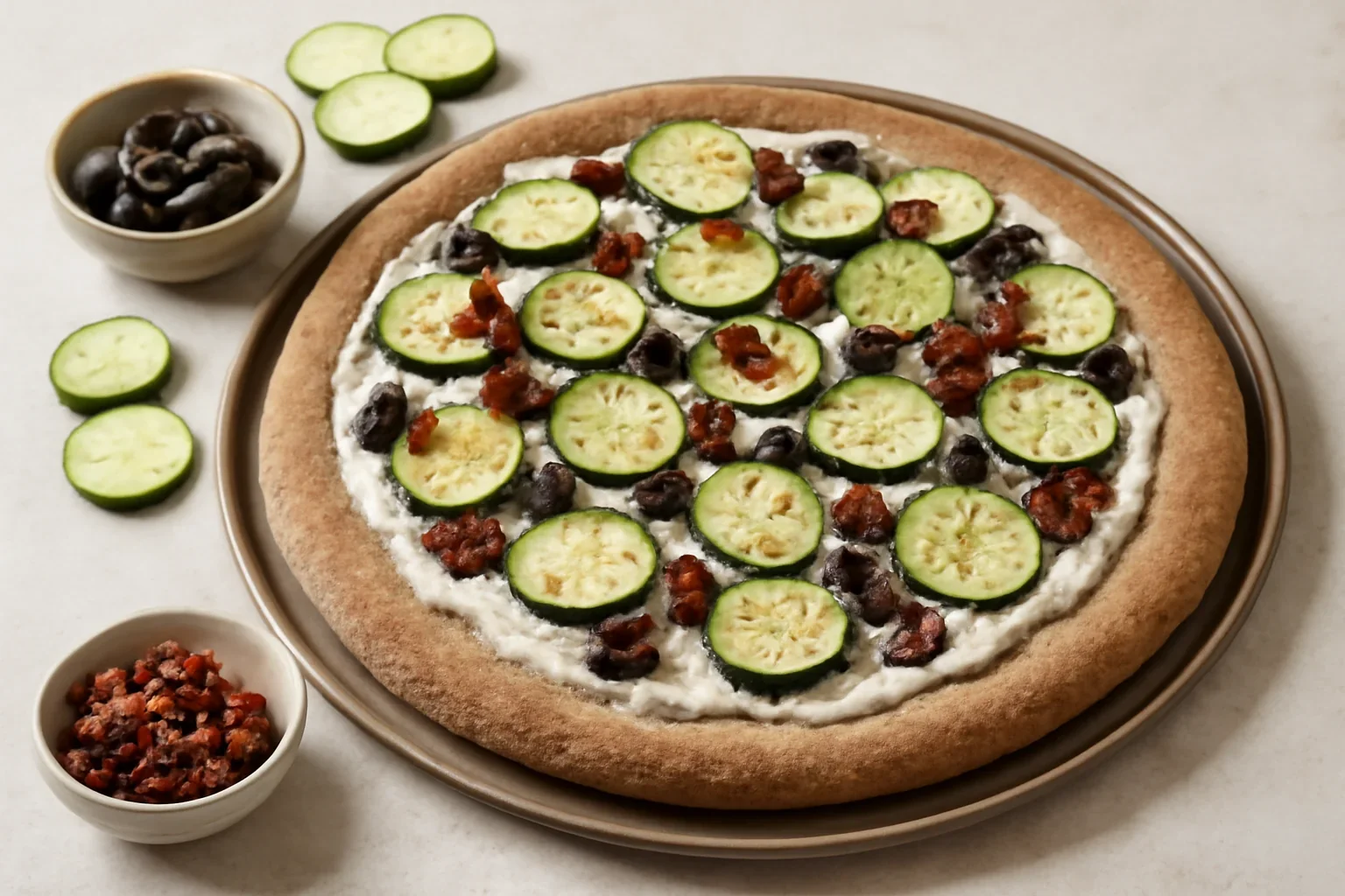 Pizza integrală cu ricotta și dovlecei