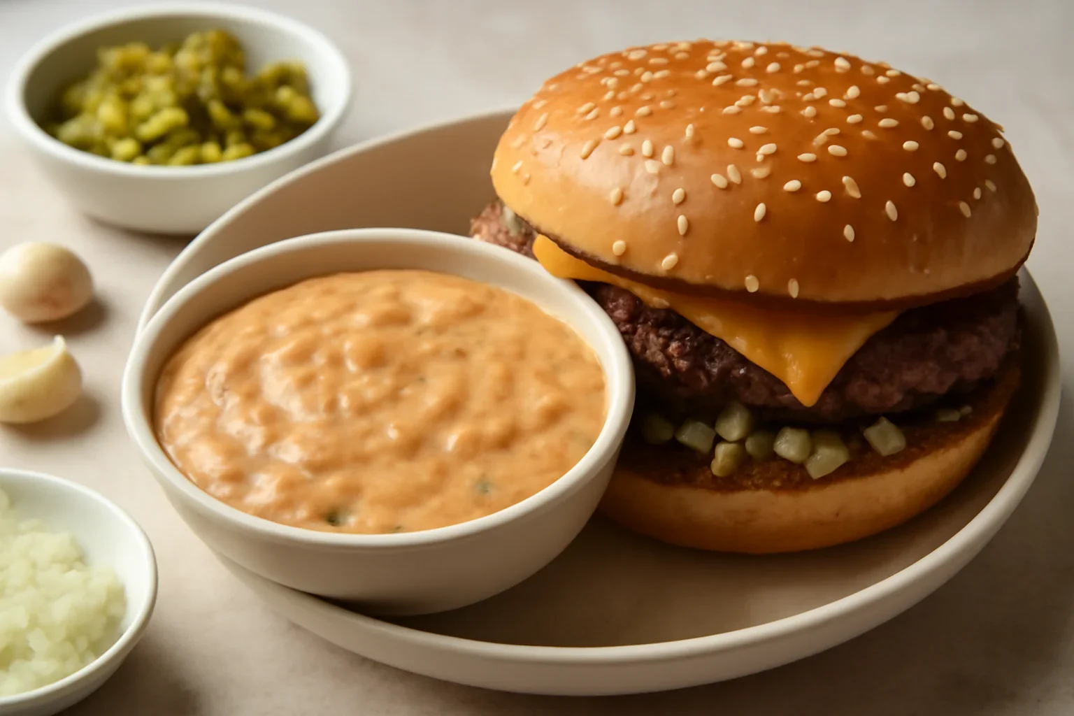 Sos Big Mac pentru burgeri, fripturi sau cărnuri la grătar
