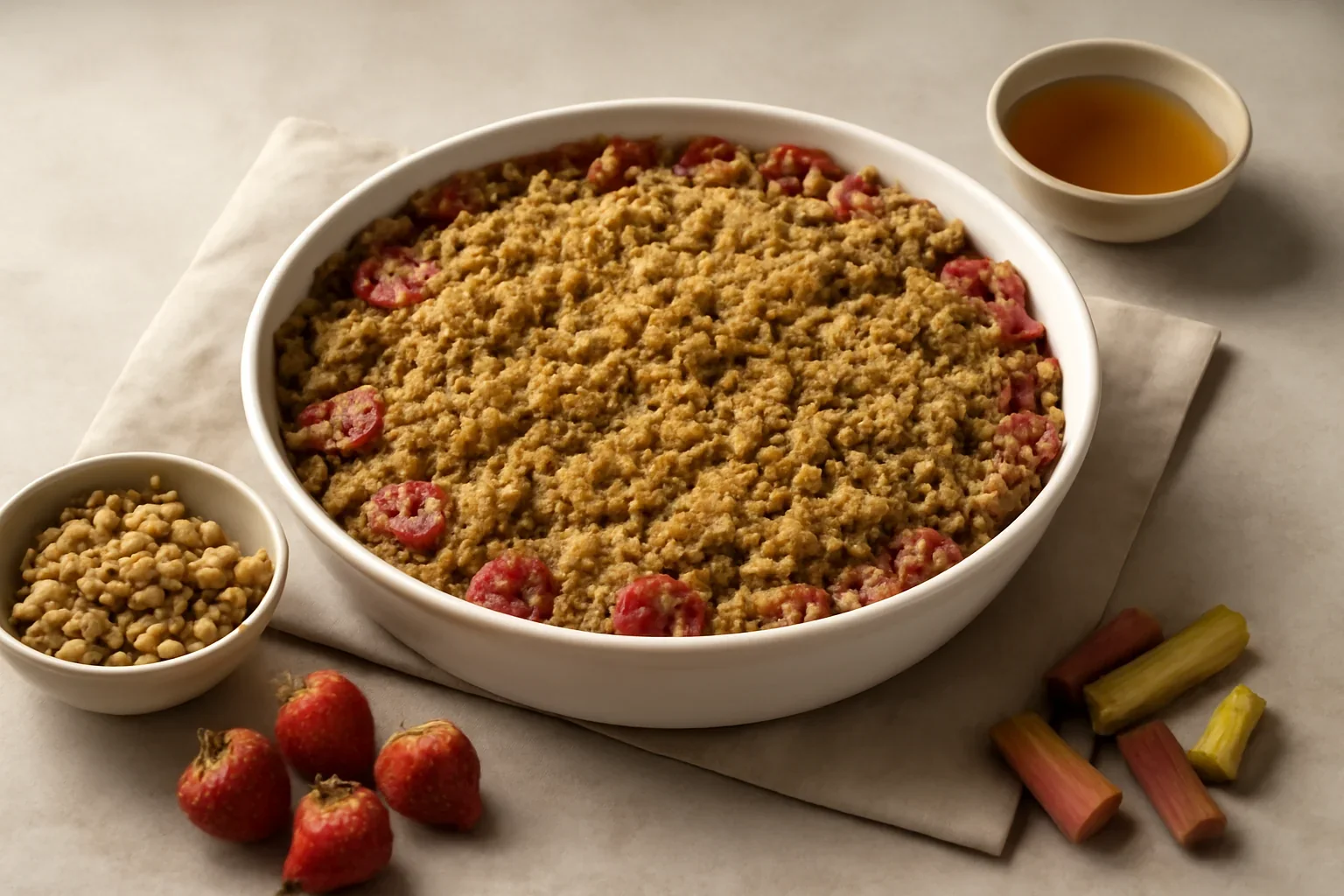 Crumble cu rubarbară și căpșuni