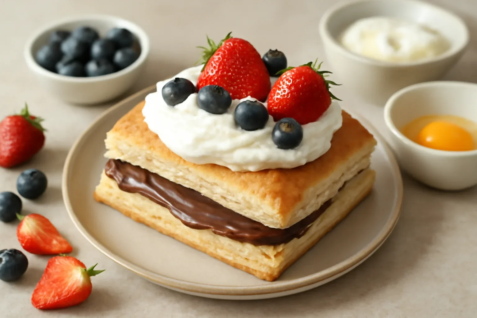 Foietaj cu crema de ciocolata si frisca