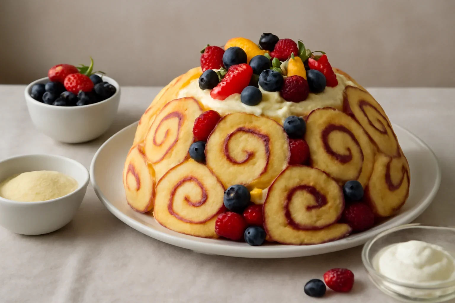 Tort cupola, roll-cake sau tort rulada cu sarlota de vanilie si fructe