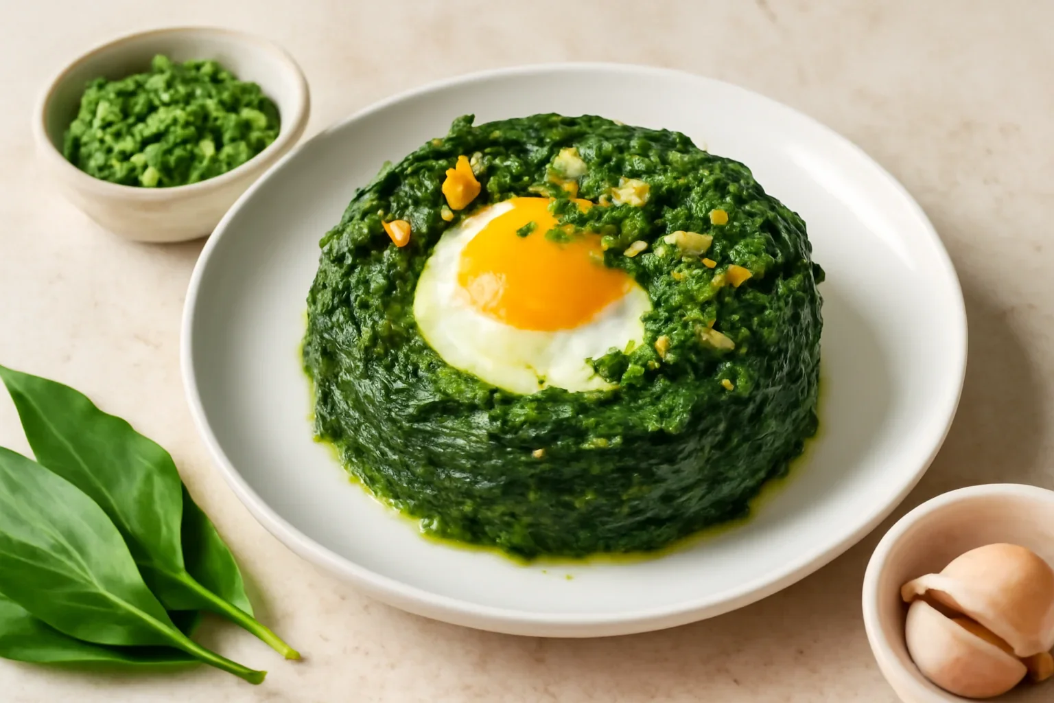 Cuib de spanac cu pesto de leurdă