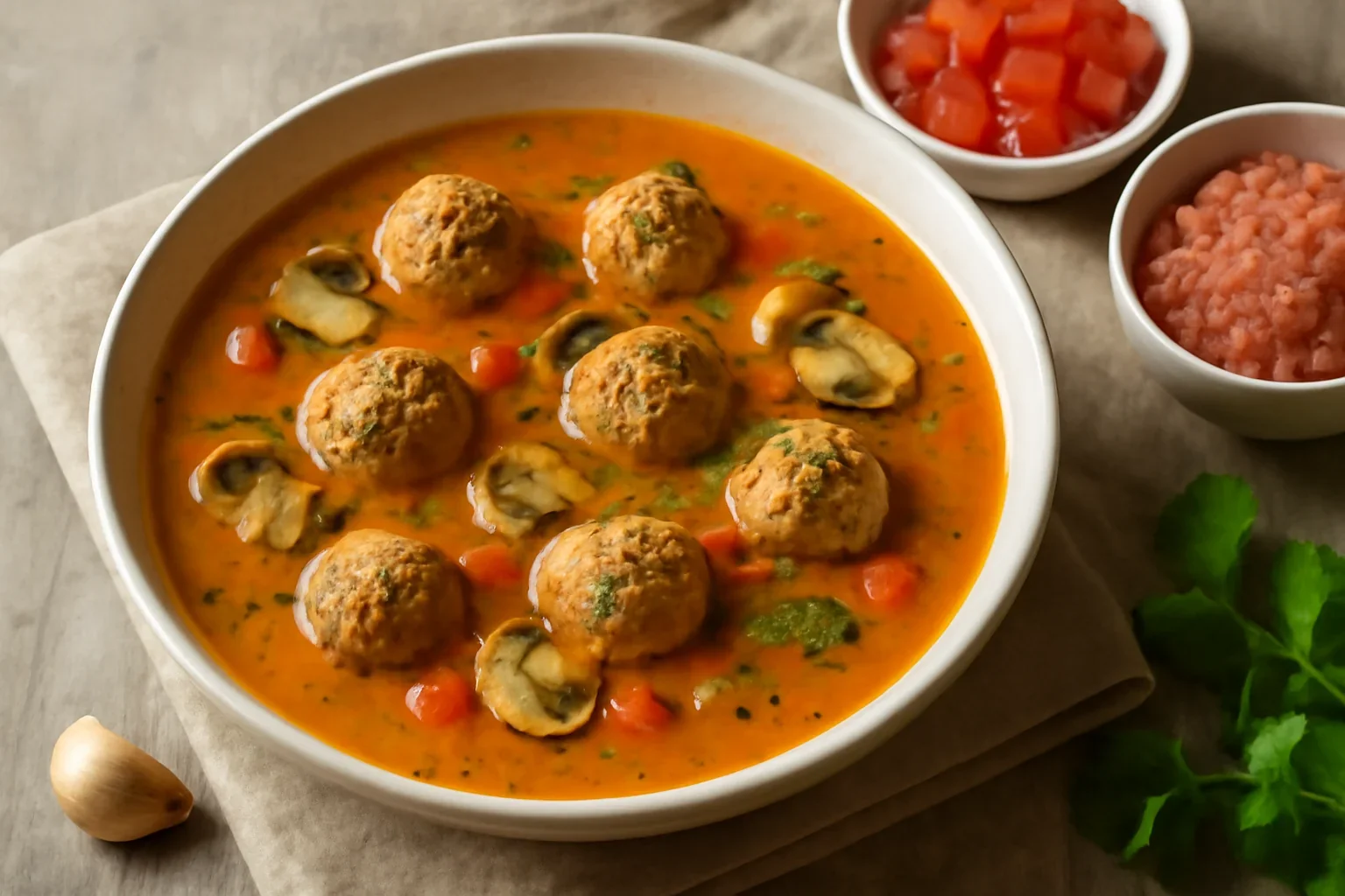 Supă cremă de legume cu perișoare, roșii și ciuperci – în stil italian