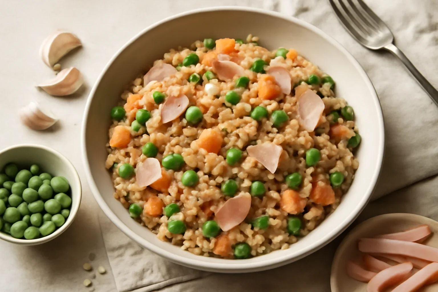 Risotto cu șuncă de pui și mazăre